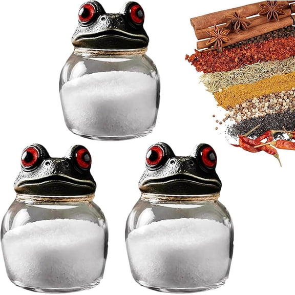 Witchy Frog Apothecary Spice Jars, Handcrafted Vintage Glass Storage Jars with Frog Lids, Gothic Food Storage Containers Figurine for Salt Pepper, Herbs & Tea Leaves,Home Decor Fun Display