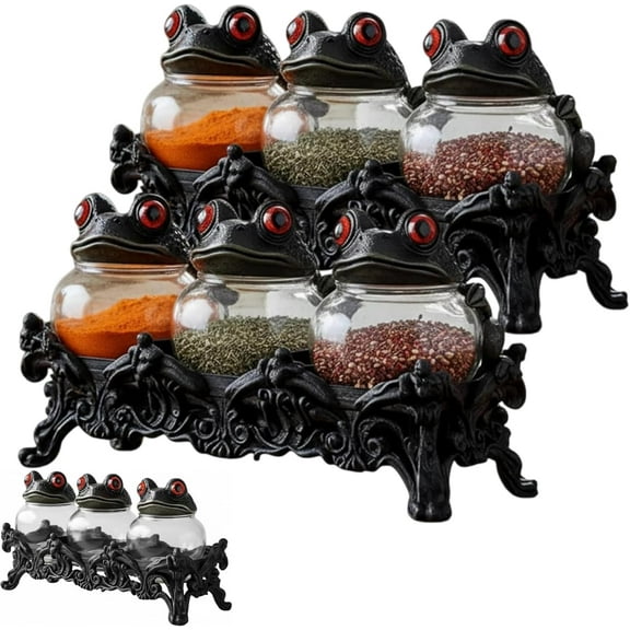 Witchy Frog Apothecary Spice Jars,Kitchen Storage for Spices, Glass spice jars with shaker lids,Fun Salt and Pepper Shakers Seasoning Container,Witchy Kitchen Storage Accent Home Decor(2PCS)