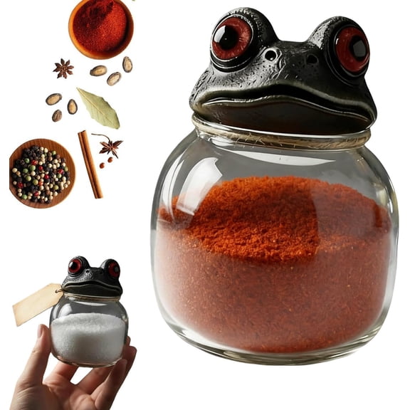 Witchy Frog Apothecary Spice Jars with Frog Lids, frog spice jar set, Vintage Unique Witchcore Kitchen Decor for Salt Spices Herbs Pepper Tea(Q)