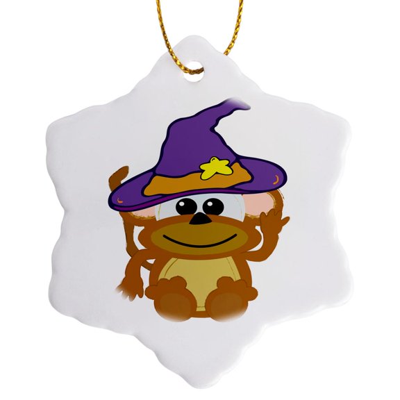 3drose, Witchy Goofkins Monkey Cartoon, 3 inch Snowflake Porcelain Ornament
