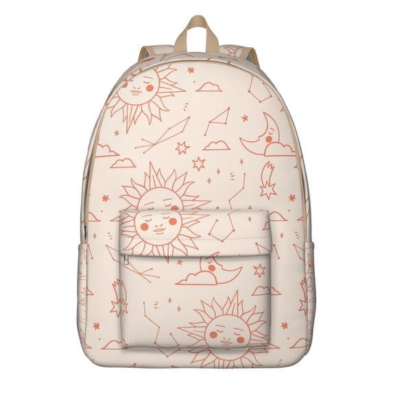 Witchy Gothic Backpack, Lightweight School Bag Featuring Golden Cosmic Sun and Moon Star Pattern