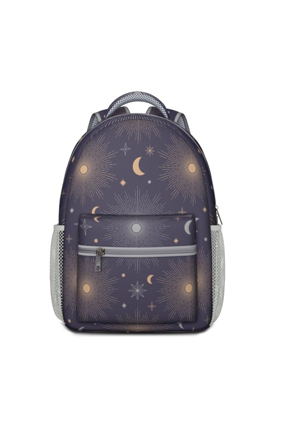Witchy Gothic Backpack – Celestial Astrology Moon, Star & Sun Print with Spiritual and Cosmic Starry Night Theme