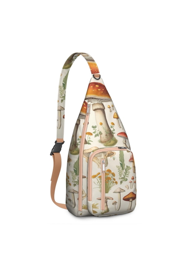 Witchy Gothic Mushroom Sling Backpack – Dark Academia Aesthetic Crossbody Bag – Lightweight Multipurpose Shoulder Daypack for Cottagecore Lovers and Hikers