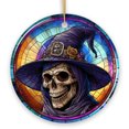 thumbnail image 1 of Witchy Grin Skull with Hat and Scarf Stained Glass Style Ceramic Ornament, Halloween Themed Christmas Gift and Decor, 1 of 6