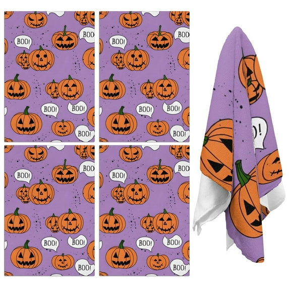 Witchy Halloween Kitchen Towels Set, 4-Pack 18x26 Soft Absorbent Dish Cloths with Pumpkin Ghost Prints, Tea Towels for Kitchen Drying, Festive Hand Towels for Bar and Fall Home Decor