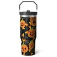 thumbnail image 1 of Witchy Halloween Tumbler 30oz with Lid and Straw, Leakproof Insulated Skull Bat Cup, Travel Coffee Mug with Handle for Spooky Fall Party Decor Gifts, 1 of 7
