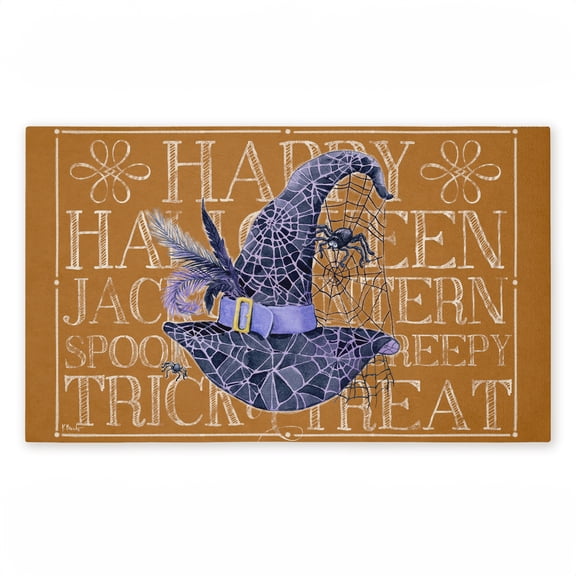 Witchy Hat & Spooky Phrases Printed Outdoor Door Mat, design by Paul Brent, 18"x30"