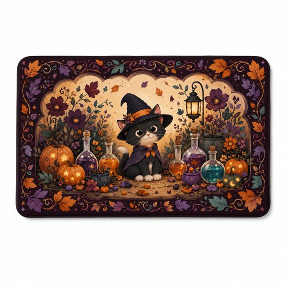 Witchy Kitten Moonless Garden Rectangle Rug for Reading Nook Halloween