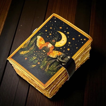 Witchy Leather Grimoire Journal – Handmade 5x7 Inch Spellbook, 200 Deckle Pages, Wiccan Pagan Notebook, Gothic Witchcraft Journal,