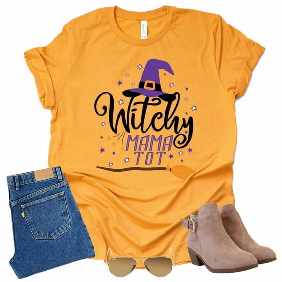 Witchy Mamatot Shirt, Halloween Shirt, Ophelia Nichols T-Shirt, Shoelover99 Merch, Unisex Sizing (Yellow-Large)