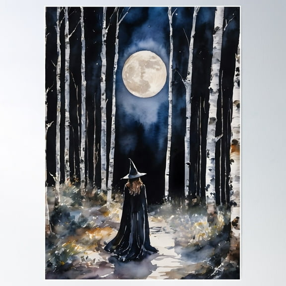 Witchy Moon ~ Witch Room Decor Full Moon Lunar Goddess Fairytale Witchcraft Cottagecore Poster Wall Art, Modern Wall Decor For Living Room Bedroom, 8x12 UNFRAMED