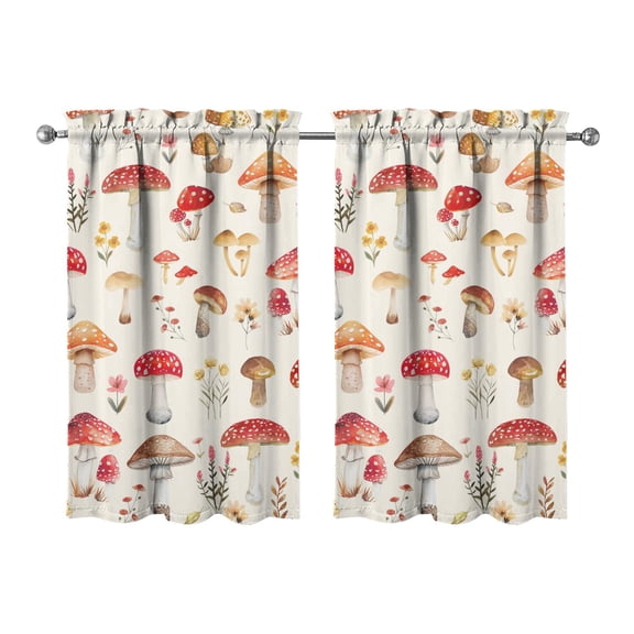 Witchy Mushroom Window Curtains 2 Pack - Gothic Dark Academia Style, 27.5Wx39L Inch Semi-Sheer Caf Curtains, Rod Pocket Design for Small Kitchen Windows