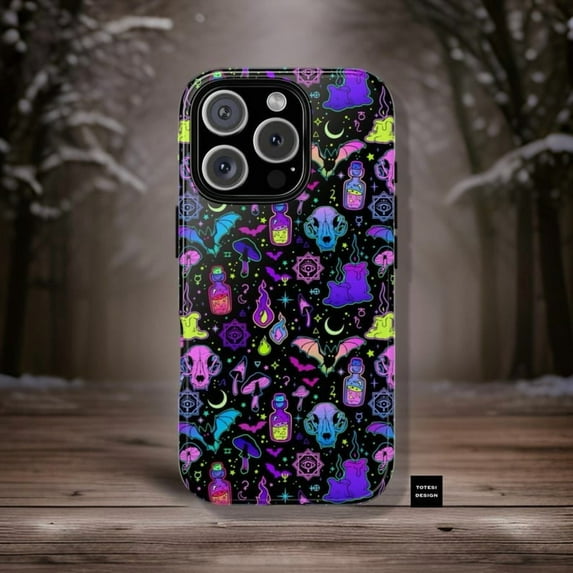 Witchy Neon Gothic Halloween Phone Case Compatible with iPhone 11 12 13 14 15 16 Pro Max