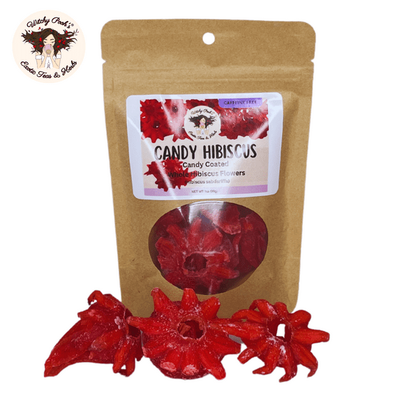 Witchy Pooh's Candy Hibiscus - Sweet Candy Coated Whole Hibiscus Flowers, Caffeine Free, 1oz
