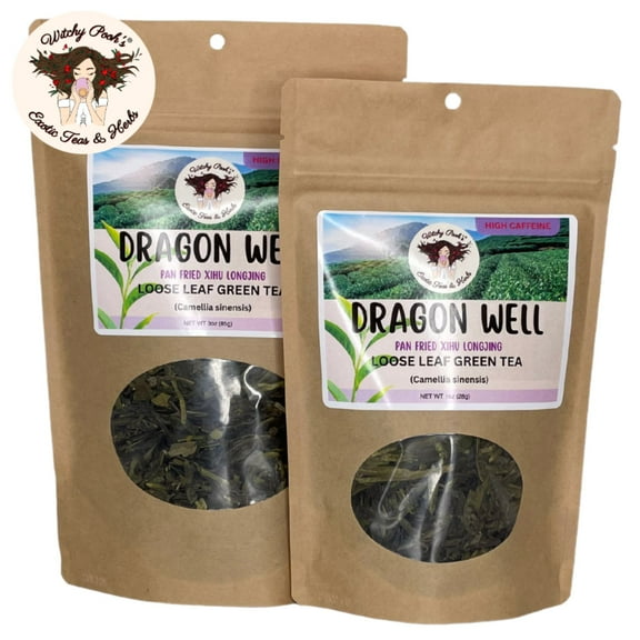 Witchy Pooh's Dragon Well Longjing Green Tea - Loose Leaf, High Caffeine, 3oz Pouch