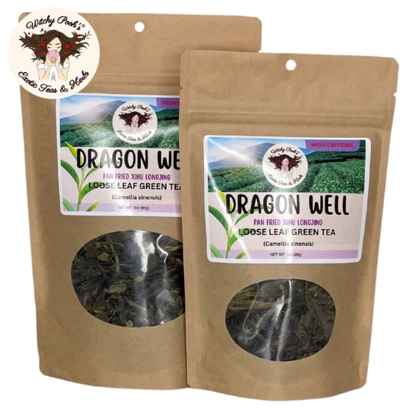 Witchy Pooh's Dragon Well Longjing Green Tea - Loose Leaf, High Caffeine, 3oz Pouch