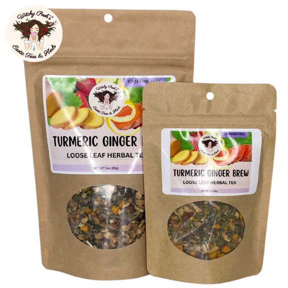 Witchy Pooh's Turmeric Ginger Brew Tea - Loose Leaf Herbal Tea, Caffeine Free, 1oz Pouch