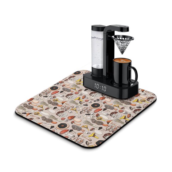 Witchy Psychedelic Mushroom Coffee Bar Mat Absorbent Non-Slip Counter Protector, Trippy Mushroom Print, Eco-Friendly & Durable