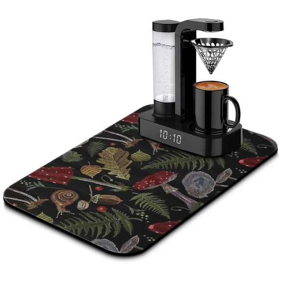 Witchy Psychedelic Mushroom Coffee Bar Mat Absorbent Non-Slip Counter Protector, Trippy Mushroom Print, Washable & Reusable