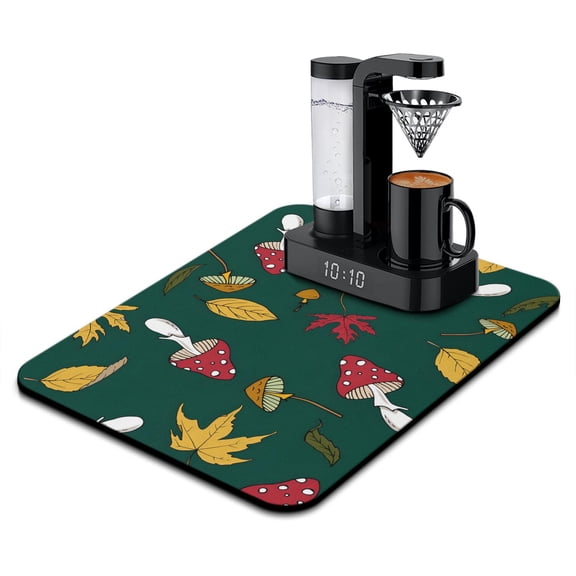 Witchy Psychedelic Mushroom Coffee Bar Mat Absorbent Non-Slip Countertop Protector, Trippy Mushroom Print, Multi-Functional Use