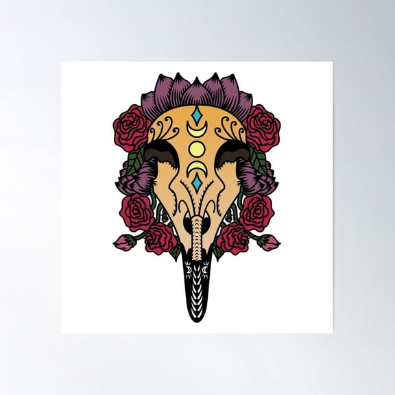 Witchy Raven Skull Poster Wall Art, Modern Wall Decor For Living Room Bedroom, 16x16 UNFRAMED