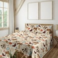 thumbnail image 1 of Ambesonne Witchy Fitted & Flat Sheet with Shams 4 Pcs Set, Frog and Butterfly Print, Calking, Cream Vermilion and Camel, 1 of 5