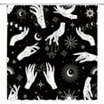 thumbnail image 1 of Witchy Shower Curtain Sun Moon Palmistry Ouija Board Gothic Spooky Hand Leaves Boho Magic Tarot Witchcraft Alchemy Halloween Black White Extra Long Bathroom Home Curtain with Hooks,70" Wx84 H, 1 of 1