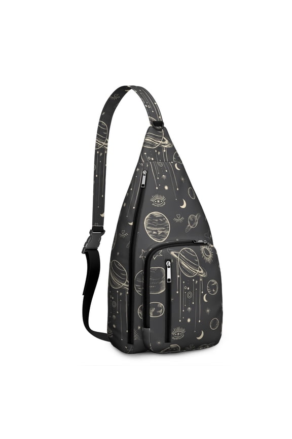 Witchy Sling Bag - Dark Mystical Moon & Stars, Gothic Aesthetic Crossbody Bag, Unisex & Lightweight for Travel