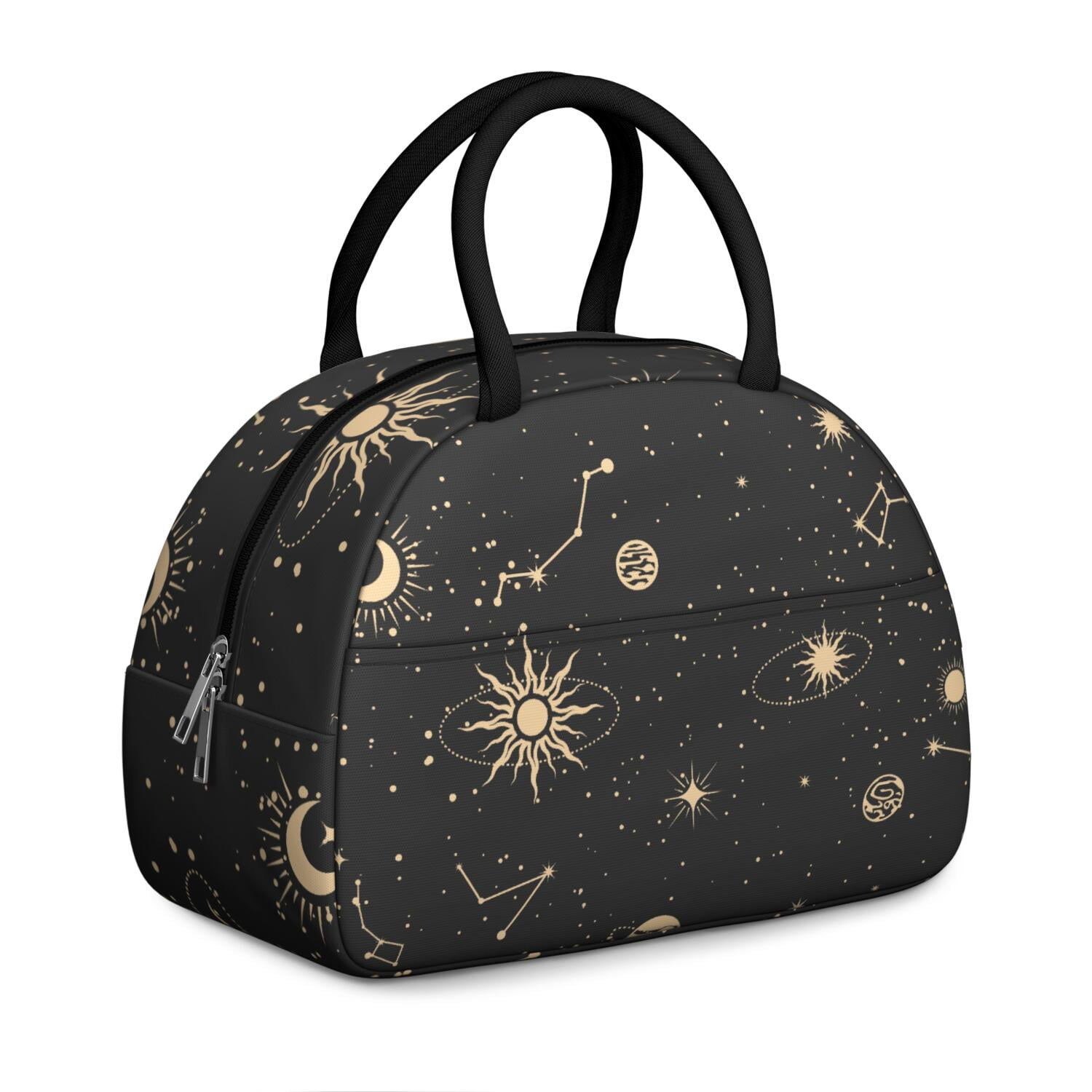 Witchy Spiritual Lunch Bag for Women, Gothic Sun and Moon Pattern with Starry Sky Print, Leakproof Thermal Tote for Work, Travel, or Meal Prep