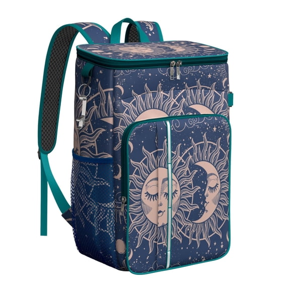 Witchy Star Print Backpack Cooler – Leakproof Insulated Cooler Bag with Spiritual Moon and Sun Pattern for Family Trips & Picnic