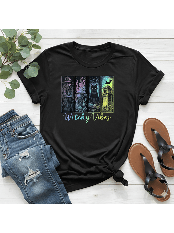 Witchy Vibes Rainbow Gradient Gothic Graphic Apparel Unisex T-Shirt