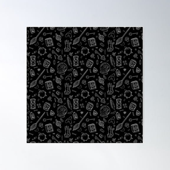 Witchy Vibes Seamless Pattern - Dark Witch Poster Wall Art, Modern Wall Decor For Living Room Bedroom, 30x30 UNFRAMED