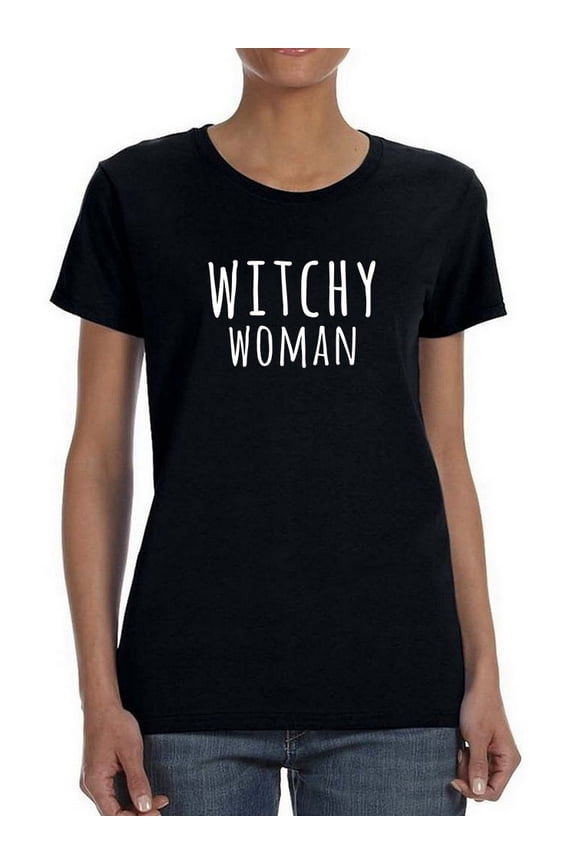 "Witchy Woman" Gothic Quote Women Black T-Shirt, Female Large