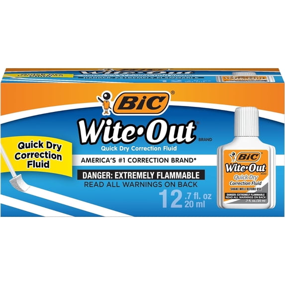 Wite Out Quick Dry Correction Fluid, 20 mL, White, Goes on Easy With A Reduced Dry Time, 12-Count Pack