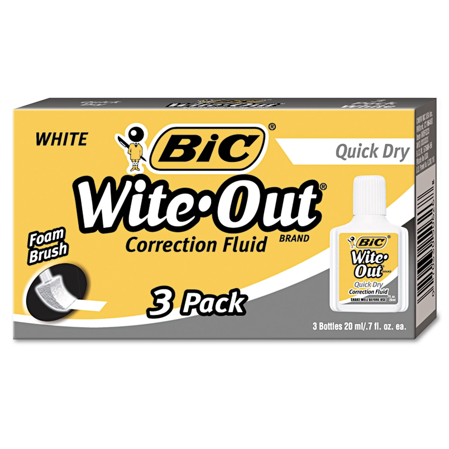 Wite-Out Quick Dry Correction Fluid 20 ml Bottle, White, 3/Pack