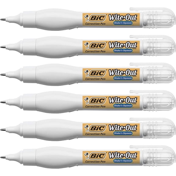 Wite-Out Shake 'N Squeeze Correction Pen - Tip Applicator - 8 mL - White - 6 / Box