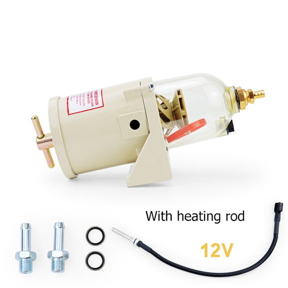 With 12v heating rod-500FG 500FH Fuel Filter, 90gph, For Marine Engine, Diesel, Oil/Water Separator, For Boat, Truck