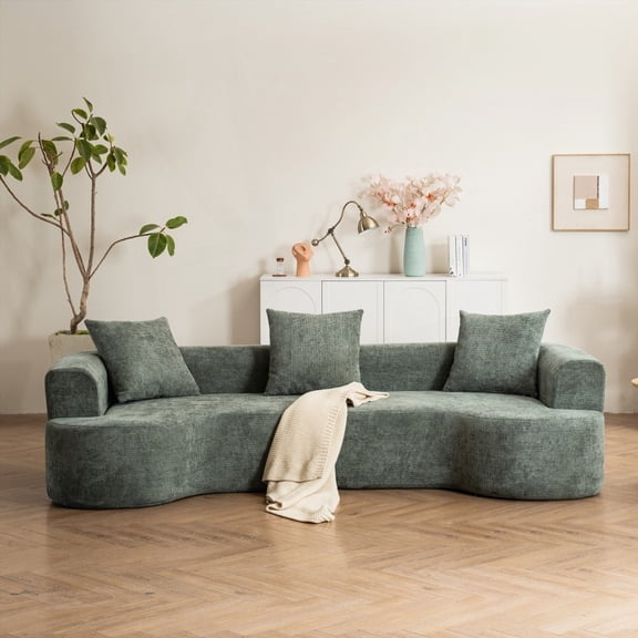 Modern minimalist cotton and linen three-seat sofa 220cm with 3 pillows and soft support.