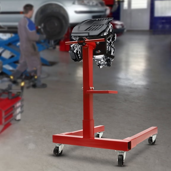 With 360 Degree Adjustable Mounting Head And Extra Tool Storage Tray: 5/8 Ton (1,250 lb) Capacity Red Rotating Engine Stand