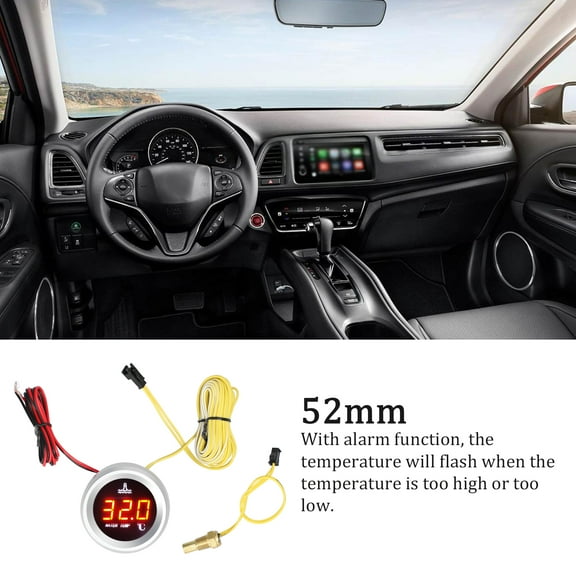 With 52mm Water Temperature Gauge Car Digital Meter LED Display 9-36V With Temperature Sensor Alarm Function