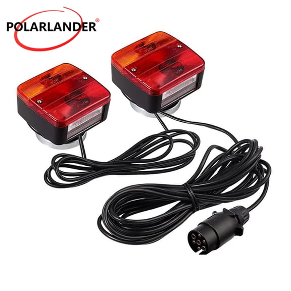 With 7-Pin Plug Red Amber Lens 2PCS Magnetic LED Trailer Light Kit IP68 Waterproof 12V EU Brake Turn Signal License Plate Lamp