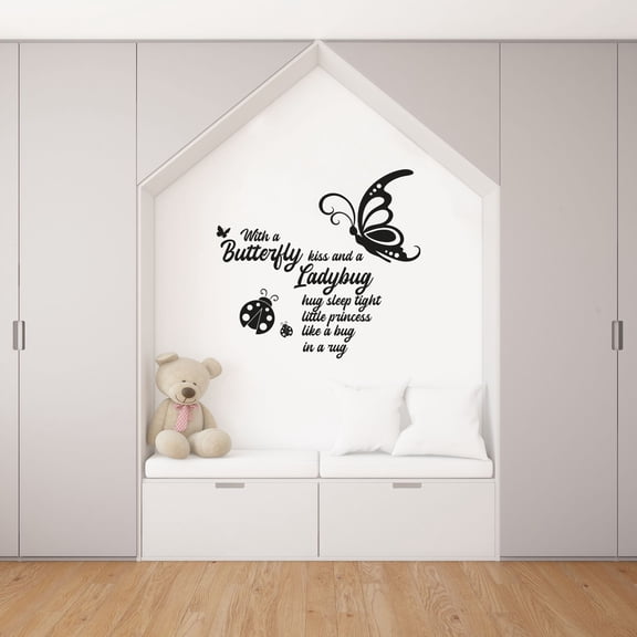 With A Butterfly Kiss And A Ladybug Hug Sleep Tight Little Princess Like A Bug In A Rug - Butterfly Ladybug Vinyl Wall Art Wall Sticker Wall Decal Decor Home Room Nursery Girls Room Size (40x40 inch)