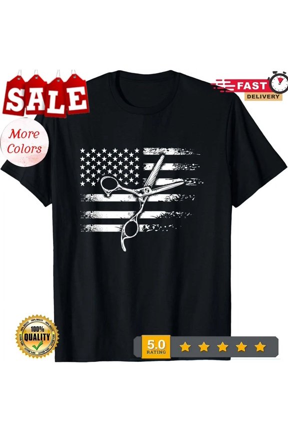 With Barber Barbershop Hairdresser Hairstylist Usa Flag T-Shirt S-5XL Birthday Gifts; For Men & Women