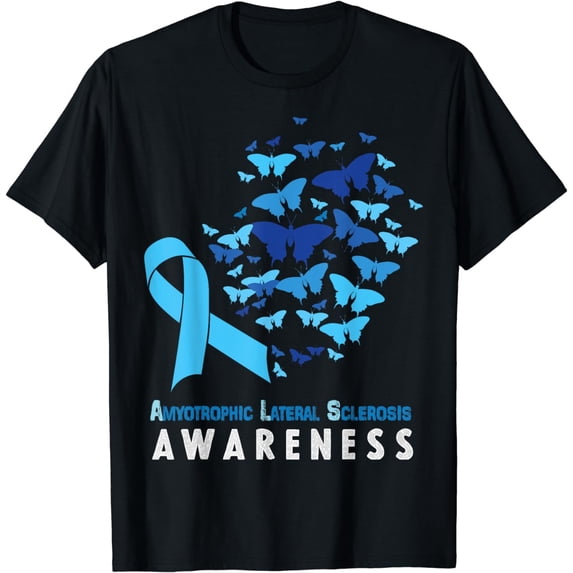With Blue Ribbon And Butterflies Support T-Shirt