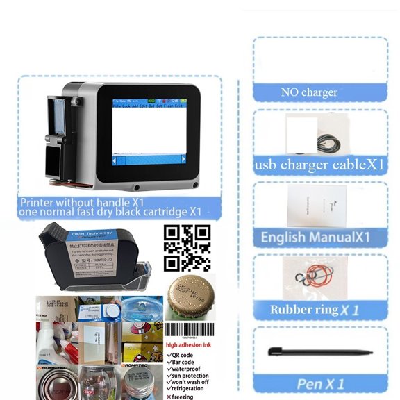 With Cartridge: 12.7mm Printing Gun QR Bar Batch Code Date Expiry Label Portable Mini Handheld Thermal Inkjet Printer ,Widely Use
