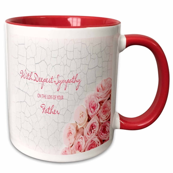 3drose, with Deepest Sympathy on the Loss of Your Father - Pink Roses, 15oz Two-tone Red Mug