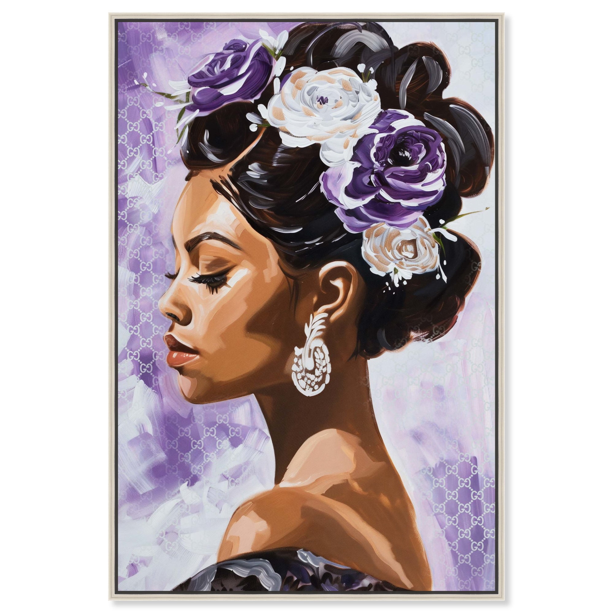 Elegant Floral Lavender Canvas Art with Silver Frame, 10" x 15"