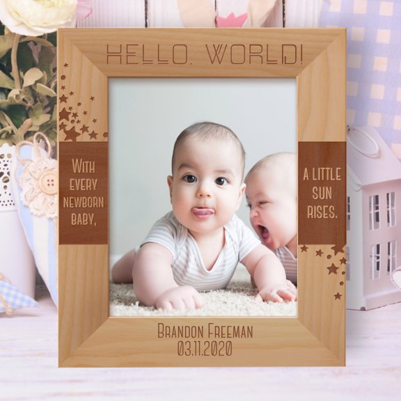 With Every Newborn Baby A Little Sun Rises Personalized Wooden Frame 8" x 10" Brown (Vertical)