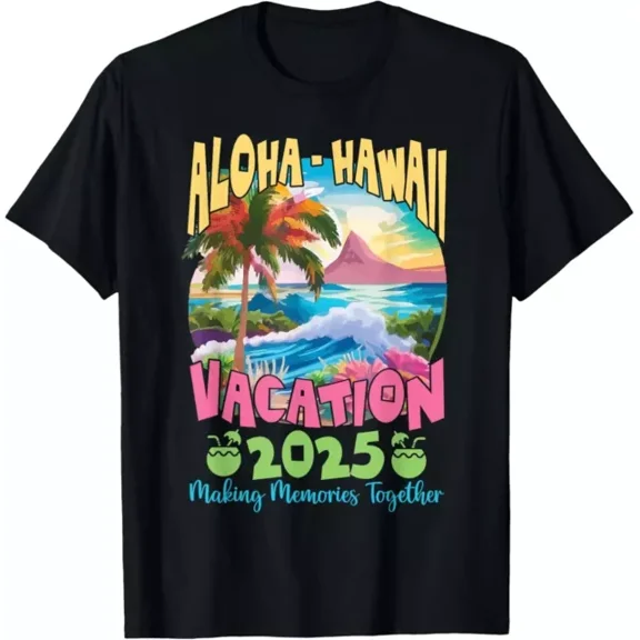 With Family Vacation 2025 Aloha Hawaii Hawaiian Matching T-Shirt S-5XL Birthday Gifts; For Men & Women