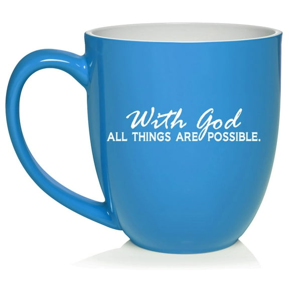 With God All Things Are Possible Ceramic Coffee Mug Tea Cup Gift (16oz Light Blue)